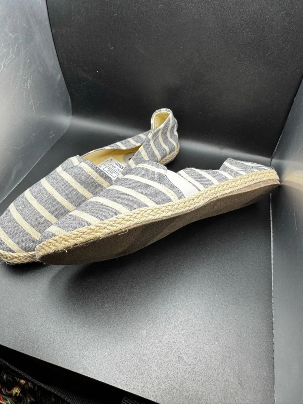 New Striped Canvas Slip On Flats - Gray & White Size 7